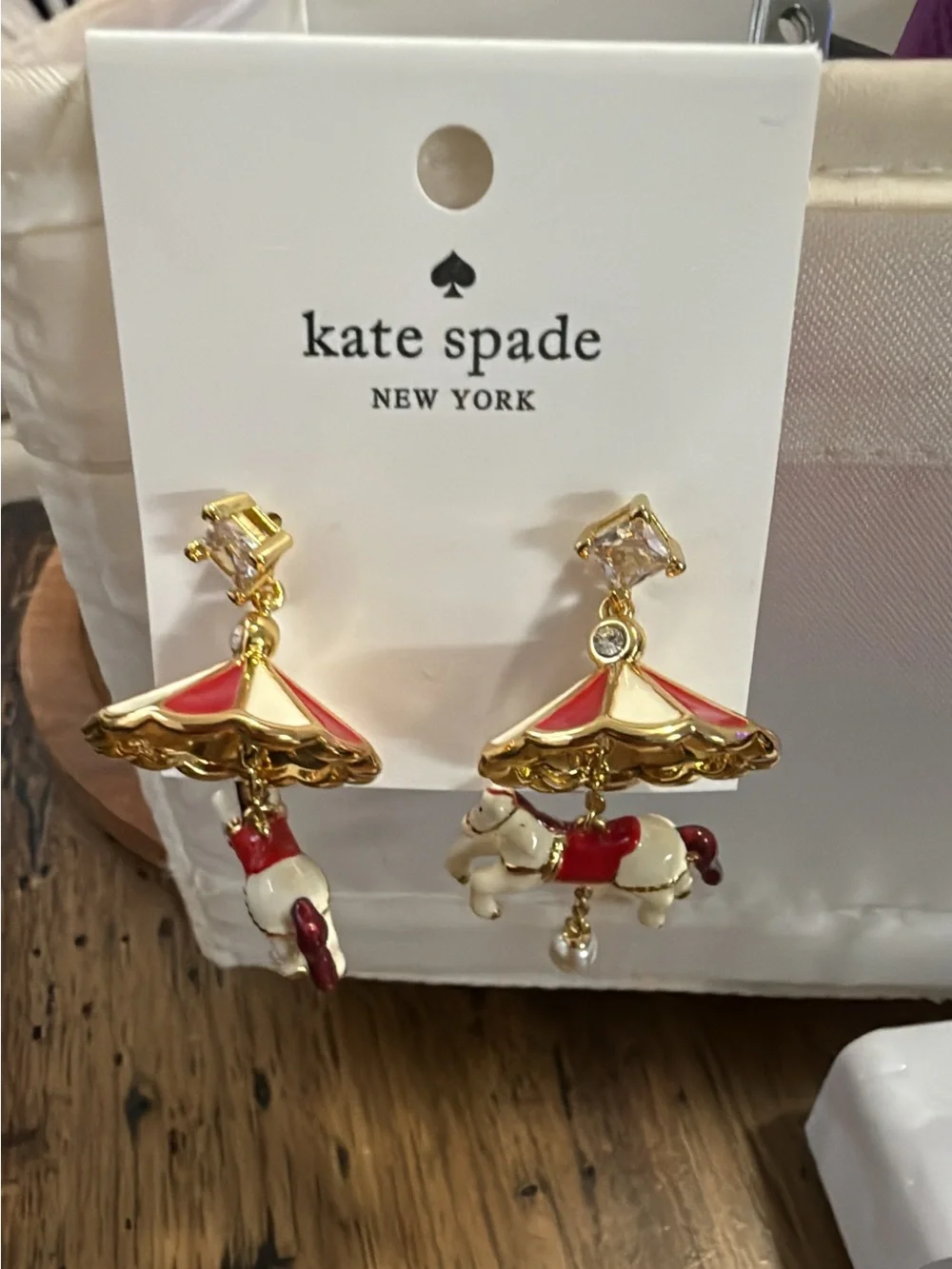 kate spade New York Red, White & Gold Carousel Horse Drop Earrings
